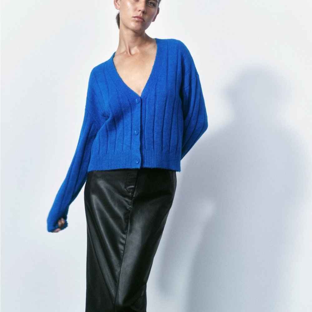 Zara Blue Ribbed Cardigan